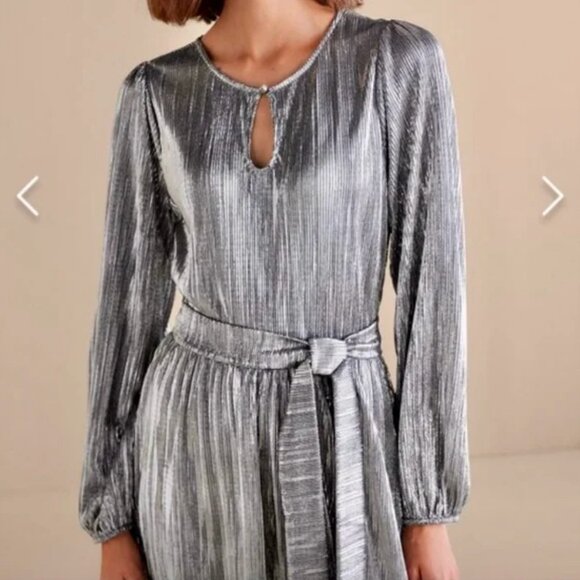 NWT Soft Surroundings Maxi Annabelle Pleated Dress Silver Petite Med (10-12) - Picture 3 of 12